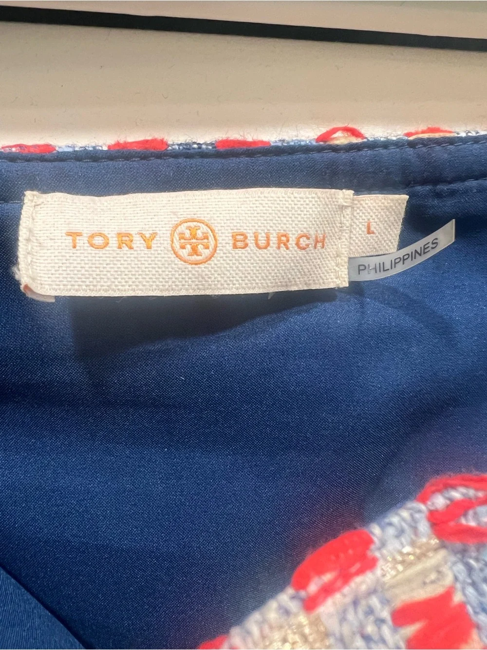 Tory Burch Red, Navy and Cream Check Tweed Mini Skirt